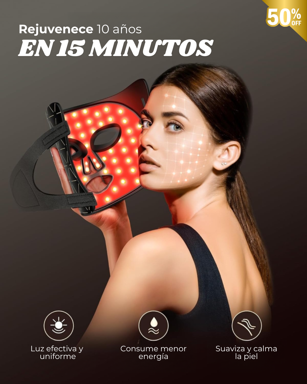 Máscara facial LED con terapia de luz roja para La cara y la piel
