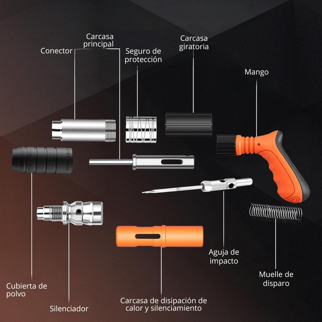 Pistola de clavos con accesorios