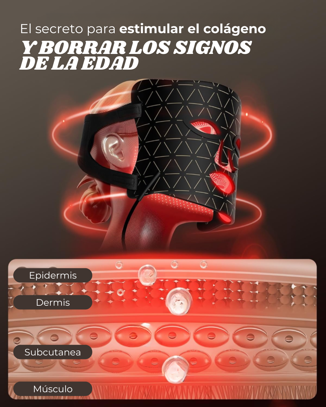 Máscara facial LED con terapia de luz roja para La cara y la piel