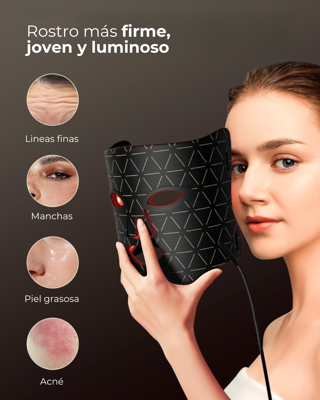 Máscara facial LED con terapia de luz roja para La cara y la piel